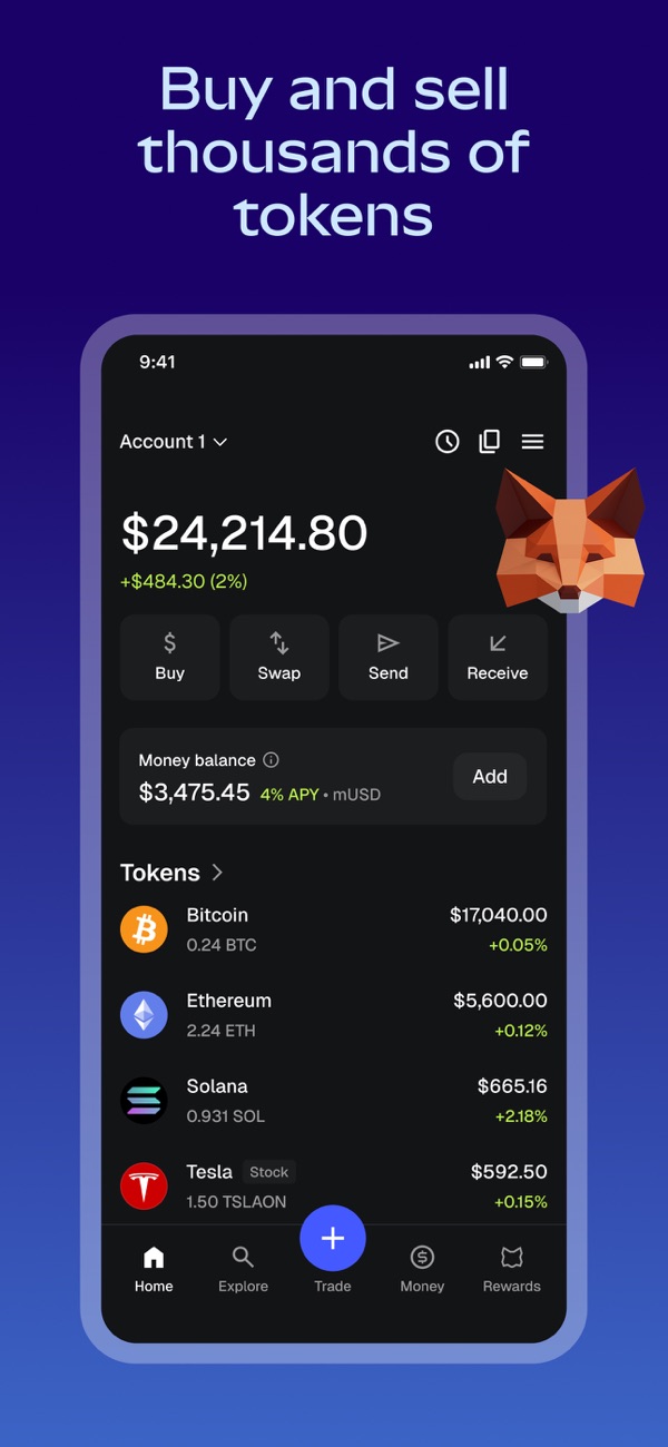 MetaMask App Store 官方截图：资产与代币列表