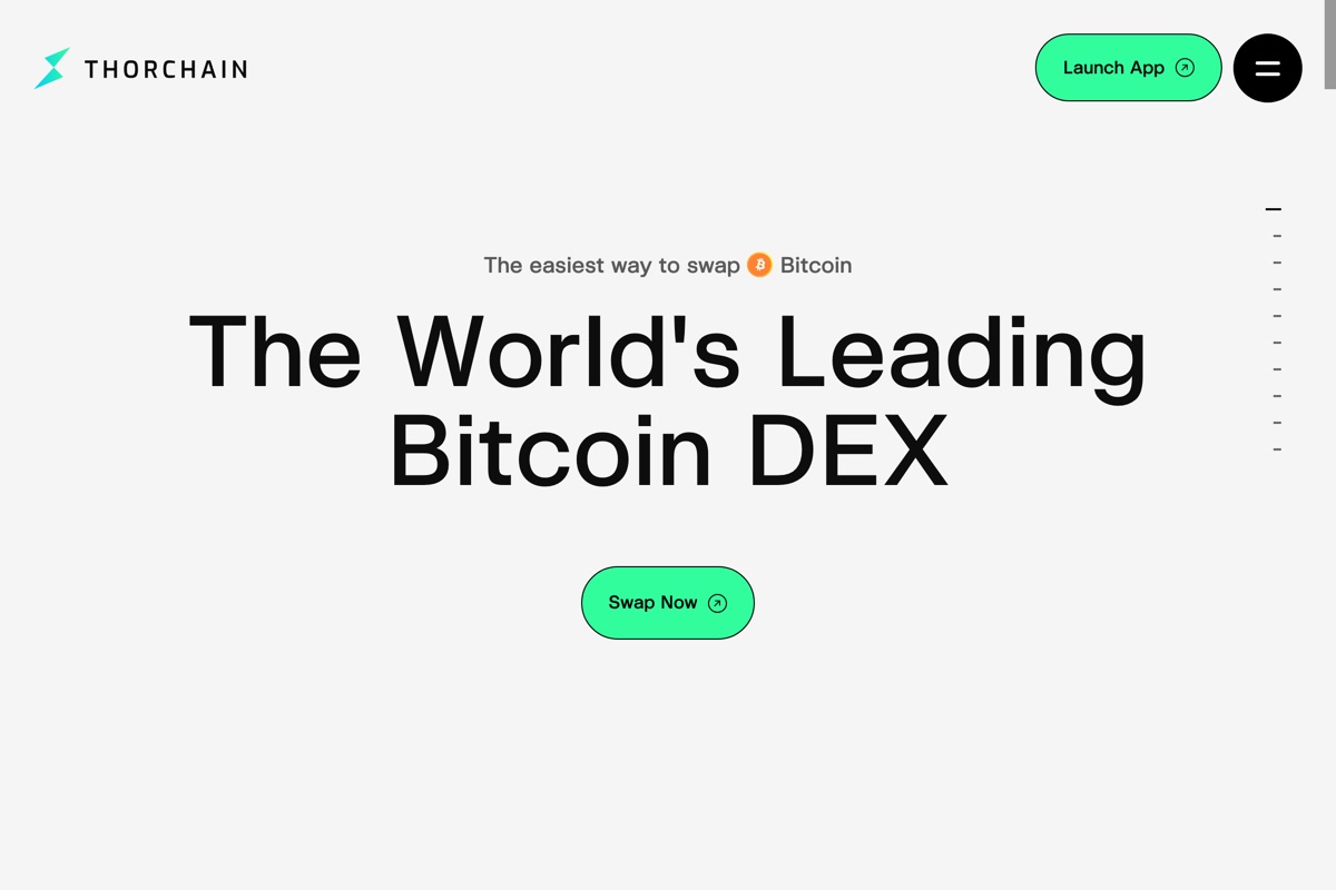THORChain 官网截图：Bitcoin DEX 定位